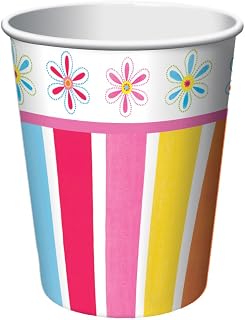 Creative Converting Pink Flower Cheer 8 Count Paper Cups, 9-Ounce
