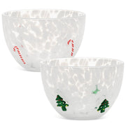 FoldTier Glass Candy Bowls, 14 Ounces, Set of 2, Christmas Tree and Candy Cane