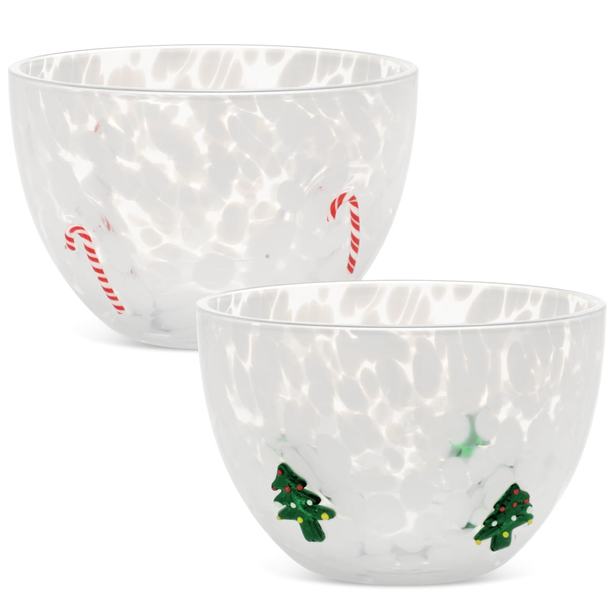 FoldTier Glass Candy Bowls, 14 Ounces, Set of 2, Christmas Tree and Candy Cane