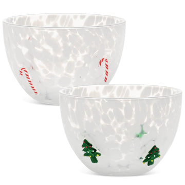 FoldTier Glass Candy Bowls, 14 Ounces, Set of 2, Christmas Tree and Candy Cane