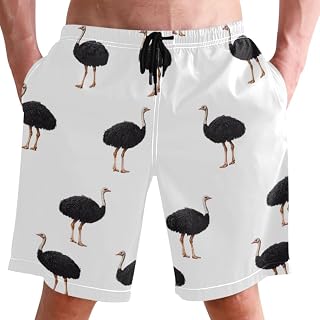 Pigsaly Mens Swim Trunks Cute Black Emus Beach Board Shorts with Pocket Swimwear Bathing Suit S
