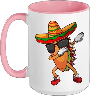 Dabbing Mexican Cactus Fiesta Mexican Festival Cinco De Mayo Ceramic Mug, Pink/White, 15oz
