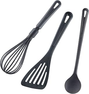 Westmark Kitchen Utensil Set 3 Pieces: Whisk, Spatula, Mixing Spoon, Plastic, Gentle, Black, 286822E6