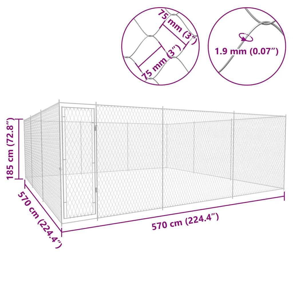 Outdoor Dog Kennel Galvanized Steel 224.4"x224.4"x72. by vidaXL – Alloy Steel, Silver, Model 145034