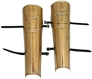 Spartan Leg Guard Set, 18 Gauge Steel Medieval Warrior Greaves with Antique Brass Finish and Adjustable Straps for Adult LARP Cosplay Reenactment Costume