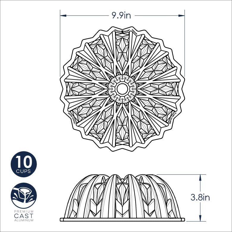 Cut Crystal 10-Cup Bundt Pan by Nordic Ware – 10 cups, Aluminum, Gold, Model 92893AEU