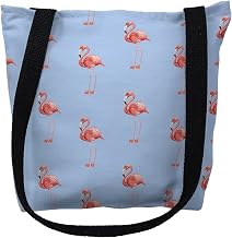 Betsydrake TY084BG 18 x 18 in. Flamingo Tiled Light Blue Background Tote Bag - Large