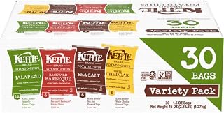 Kettle Brand Potato Chips Variety Pack (Sea Salt, NY Cheddar, Backyard BBQ, Jalapeno), 1.5 Oz, 30 Ct