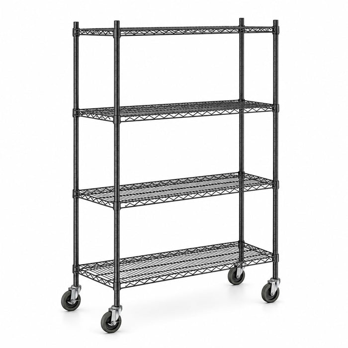 Glownary 18" x 48" NSF Black Epoxy 4-Shelf Kit with Casters – Product Details