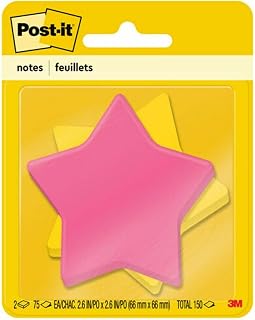 3M 7350SSSTR Shaped Note Pads, Star, 3-Inch x3-Inch, 75 Sheets, 2/PK, YW