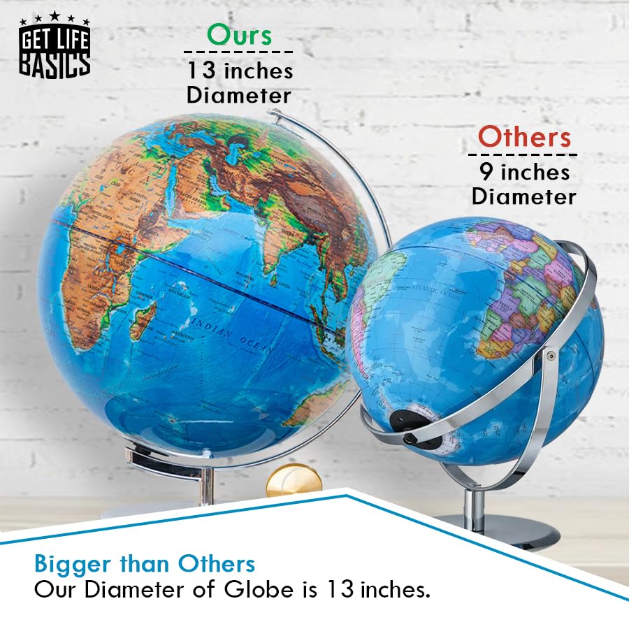 13” Illuminated Constellation World Globe for Kids & Adults by GET LIFE BASICS – Plastic, Geographic Map with Illuminated Constellations, Model glb101