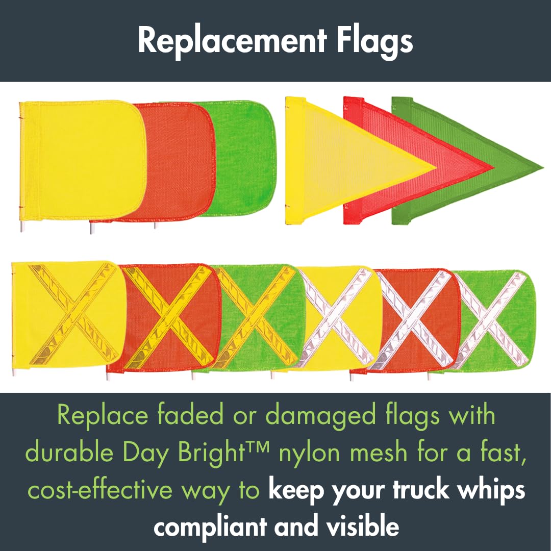 Heavy Duty Replacement 12" Green with White X Warning Whip Safety by Checkers – 12" Flag, Nylon, Green with White X, Model FS9025-G