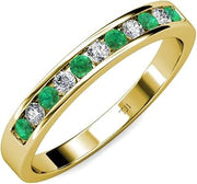 Emerald and Diamond 3/8 ctw 11 Stone Channel Set Womens Wedding Anniversary Stackable Band 18K Yellow Gold