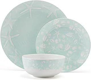 Pfaltzgraff Venice 12 Piece Outdoor Melamine Dinnerware Set, Service for 4,Teal