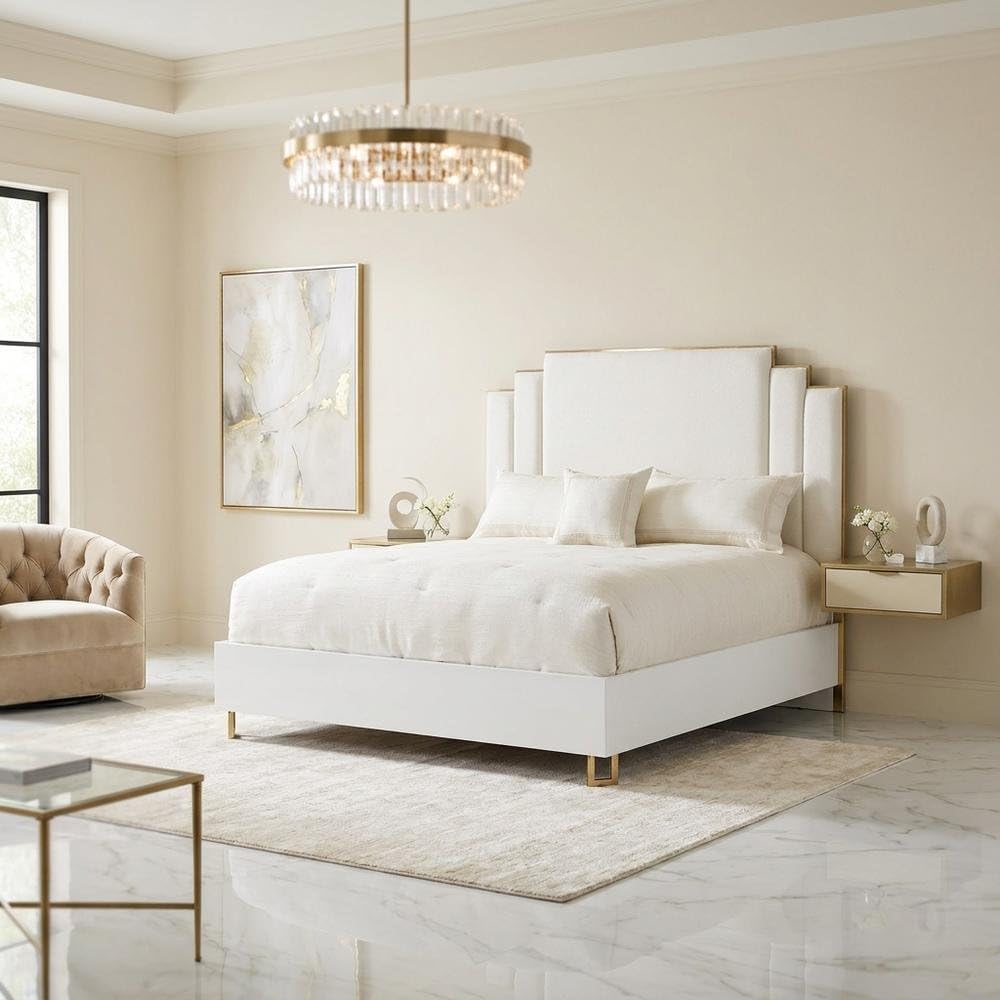 Cloud White Upholstered Eastern King Bed by Starlight Canyon Home – Manufactured Wood, White