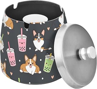 Corgi Bubble Tea Splash Ashtray with Lid, Outdoor Ashtrays for Patio