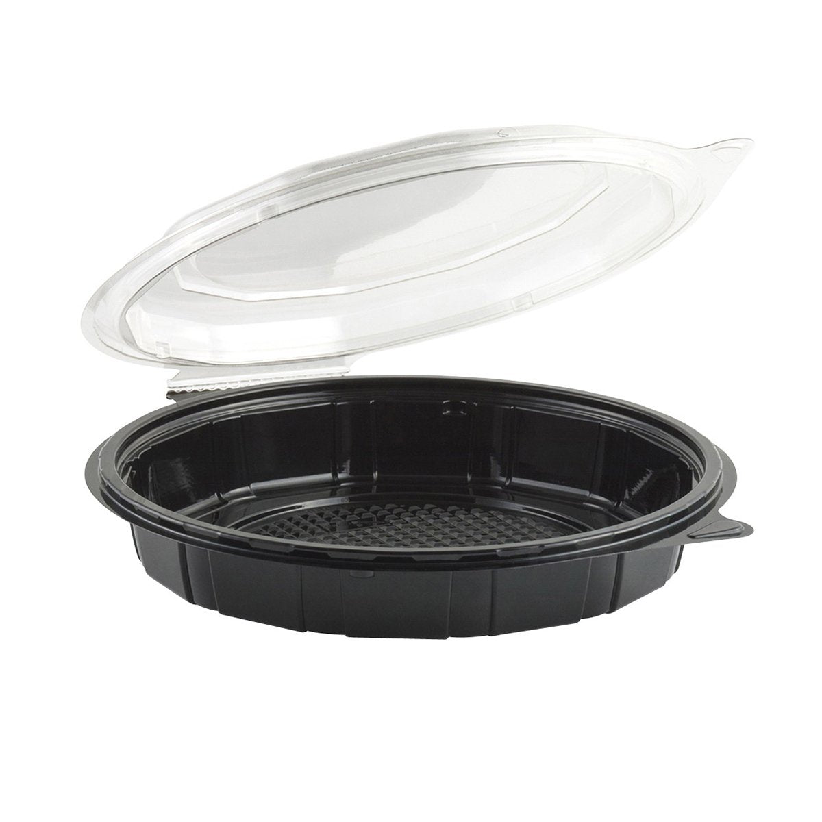 9" Shallow Black Base Hinged Clamshell Plastic Container with Clear Dome Lid - 100 Per Case by Anchor Packaging – 1.0 liters, Plastic, Black Base, Clear Lid, Model GC900S