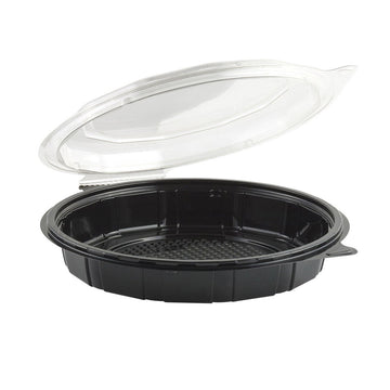 9" Shallow Black Base Hinged Clamshell Plastic Container with Clear Dome Lid - 100 Per Case by Anchor Packaging – 1.0 liters, Plastic, Black Base, Clear Lid, Model GC900S