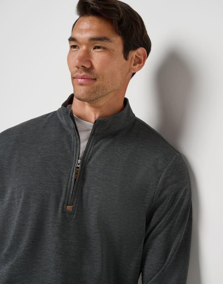 Mens Cloud Sweater 1/4 Zip by TravisMathew – X-Large, Cotton Blend, Heather Black, Model A42356