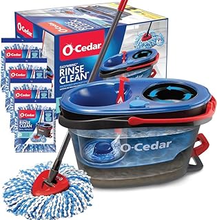 O-Cedar RinseClean Microfiber Spin Mop & Bucket Floor Cleaning System with 4 Extra Mop Head Replacements