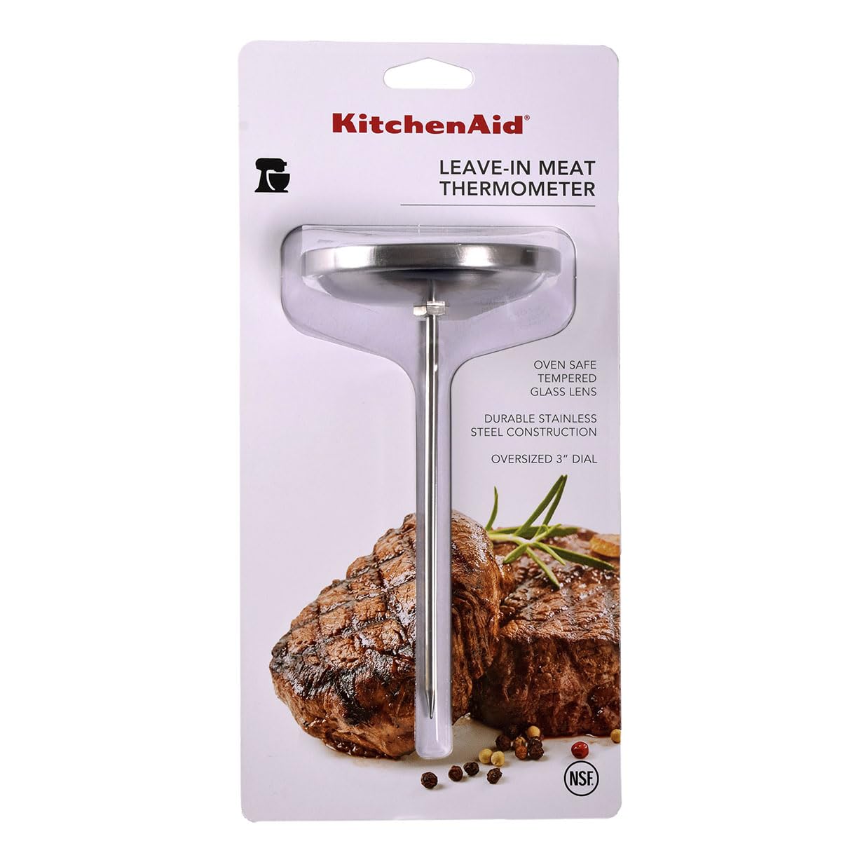 Leave-in Meat Thermometer by KitchenAid – TEMPERATURE RANGE: 120F to 200F, Stainless Steel, Model KQ902