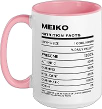 Meiko Nutrition Facts Name Ceramic Mug, Pink/White, 15oz