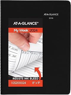 AT-A-GLANCE 2024 Weekly Planner, DayMinder, Quarter-Hourly Appointment Book, 8" x 11", Large, Black (G5200024)