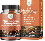 Mushroom Complex Supplement w Reishi, Chaga, Maitake & Shiitake- 30 Count | Mushroom blend with chaga, maitake & shiitake for brain health, memory, focus & clarity support