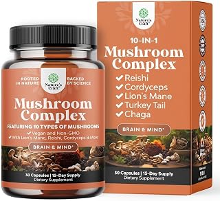 Mushroom Complex Supplement w Reishi, Chaga, Maitake & Shiitake- 30 Count | Mushroom blend with chaga, maitake & shiitake for brain health, memory, focus & clarity support