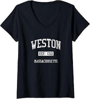 Womens Weston MA J04 Vintage Athletic Sports Design V-Neck T-Shirt