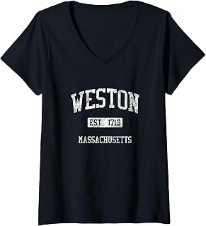 Womens Weston MA J04 Vintage Athletic Sports Design V-Neck T-Shirt