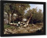 ArtDirect Crossing The Stream 46x36 Huge Black Ornate Wood Framed Canvas Giclee Art by Marko, Andras