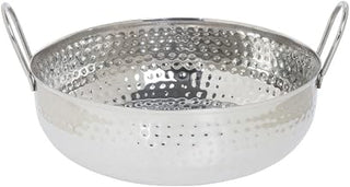 HUBERT Hammered Stainless Steel Serving Bowl with Handles - 7"Dia x 1 1/2"H