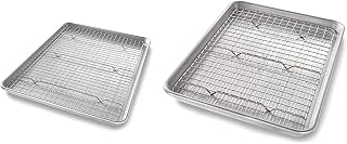 USA Pan Half & Quarter Sheet Baking Pan and Bakeable Nonstick Cooling Rack Set, Metal