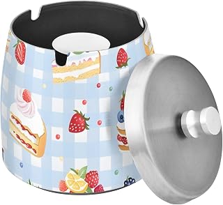 Checkered Blue Berries Cakes Splash Ashtray with Lid, Outdoor Ashtrays for Patio