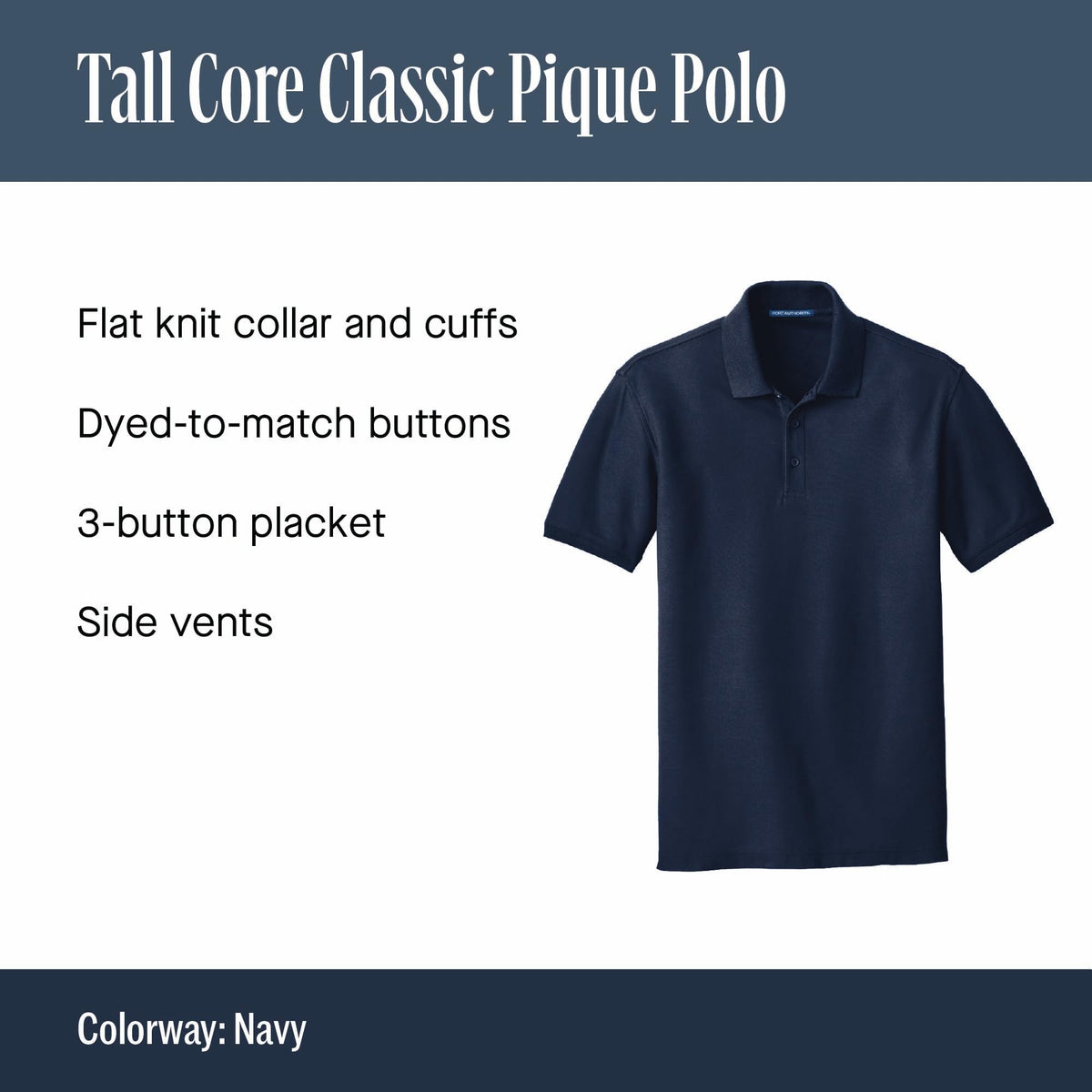 Unisex Tall Core Classic Pique Polo Deep Black by Port Authority – XX-Large Tall, Cotton, Deep Black, Model SNM-1144041