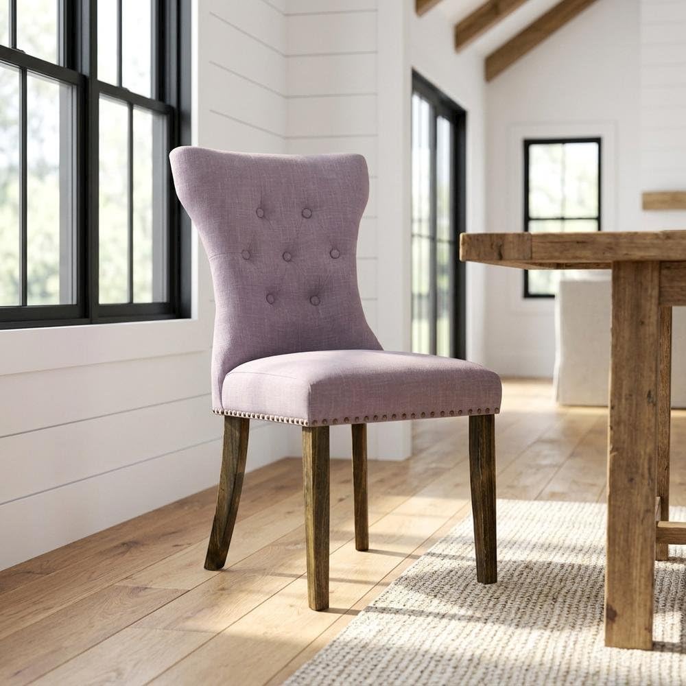 Fabric-Upholstered Parsons Dining Chair with High Back by Furnifact – Wood, Jacobean, Pack of 2
