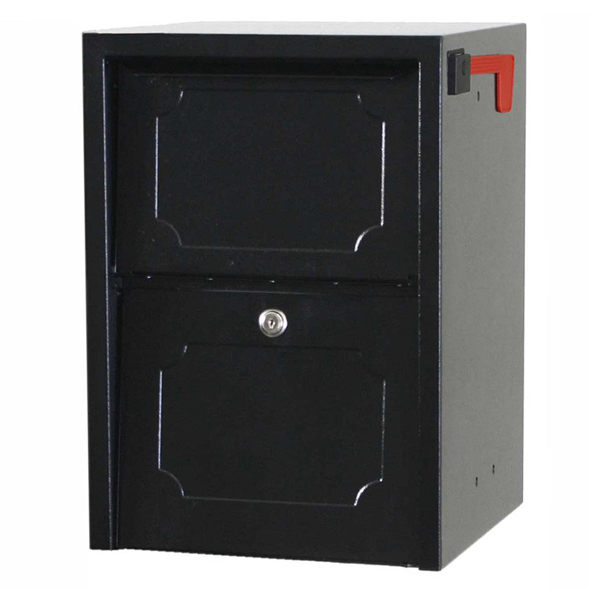 ® Weekend Away Vault DVJR0060 Locking Post/Column Mount Mailbox (Black) by dVault – 14"L x 14"W x 20"H, Alloy Steel, Black, Model DVJR0060-1