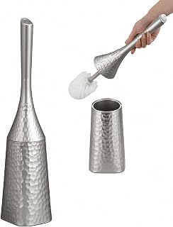 Hammered Silver Toilet Brush Holder – 16.7" Long Handle, Anti-Splash Base | ABS rust-proof, splash-free base. 360° deep clean, space-saving hideaway storage. Modern bathroom accessory