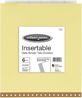ACCO Brands Wilson Jones Insertable Dividers for Data Binders, 6-Tab Set, Clear Tabs on Buff Paper, 9 1/2" x 11" (W53200)