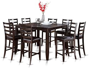 Furnifact 9 Piece Dining Table Set – Square Counter Height Dining Table for 8 with Chairs – Solid Wood Dining Room Furniture for Large Gatherings