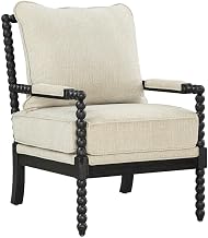 Furnifact Polyester-Upholstered Spindle Armchair with Steel-and-Fir Frame, Accent Chair for Living Room, Reading Chair for Bedroom, Linen