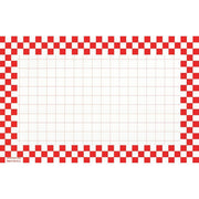 Sign Cards with Red Checkerboard Border - 11"L x 7"H by HUBERT – 7 x 11 inches, Paper, White, Pack of 100, Model 68577-CIS-GRID