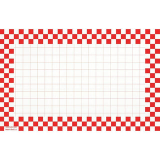 Sign Cards with Red Checkerboard Border - 11"L x 7"H by HUBERT – 7 x 11 inches, Paper, White, Pack of 100, Model 68577-CIS-GRID
