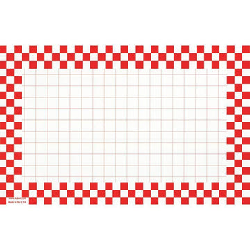 Sign Cards with Red Checkerboard Border - 11"L x 7"H by HUBERT – 7 x 11 inches, Paper, White, Pack of 100, Model 68577-CIS-GRID