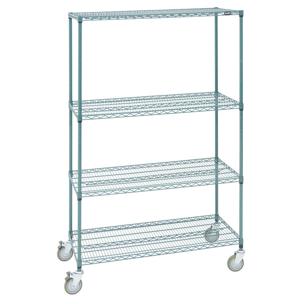 4-Shelf Green Epoxy Mobile Wire Shelving - 48" L x 24" W x 78" H by HUBERT – 24" x 48" x 78", Wire, Green