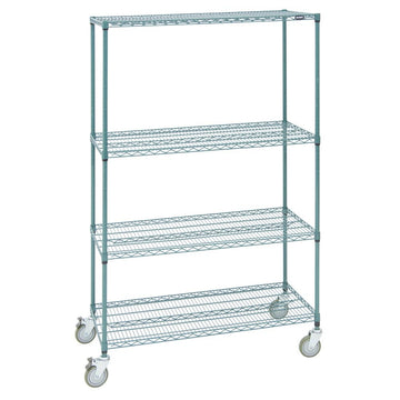 4-Shelf Green Epoxy Mobile Wire Shelving - 48" L x 24" W x 78" H by HUBERT – 24" x 48" x 78", Wire, Green