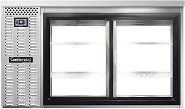 BBC59-SS-SGD-PT Two Section Sliding Glass Door Refrigerated Pass-Thru Back Bar Cooler, 59" W x 34-3/4"H, Stainless Steel Exterior