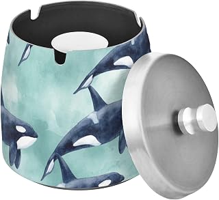 Killer Whale Watercolor Splash Ashtray with Lid, Outdoor Ashtrays for Patio