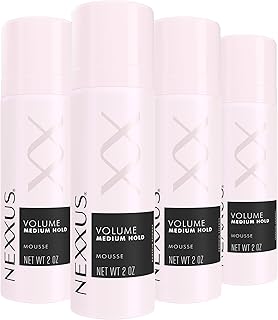 Nexxus Travel Mousse, Volume Medium Hold, Rose Scent 4-Pack, 2 Oz Ea | Elastin Protein-Infused Volumizing Hair Mousse, Never Stiff or Sticky | 72-Hour Anti-Humidity Shield, 48-Hour Frizz Control